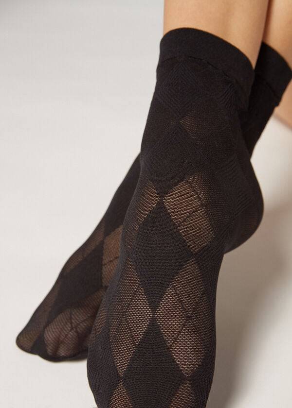 Calcetines Calzedonia Corta in Diamond Motif Mesh Mujer Negras | CL2502YU