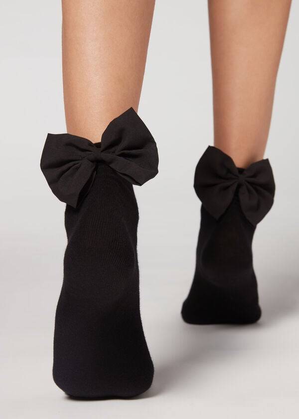 Calcetines Calzedonia Corta with Bow Mujer Negras | CL2521DN