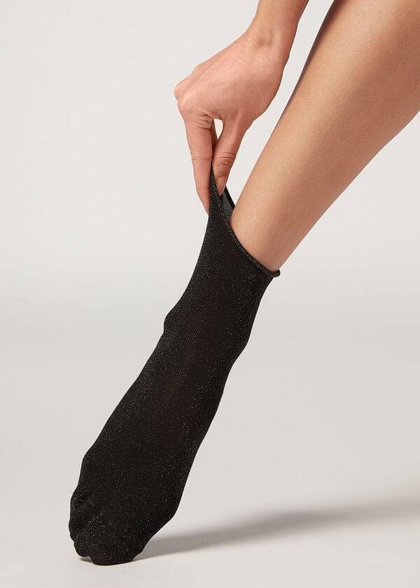 Calcetines Calzedonia Corta with Glitter Mujer Negras Gris | CL2523AP