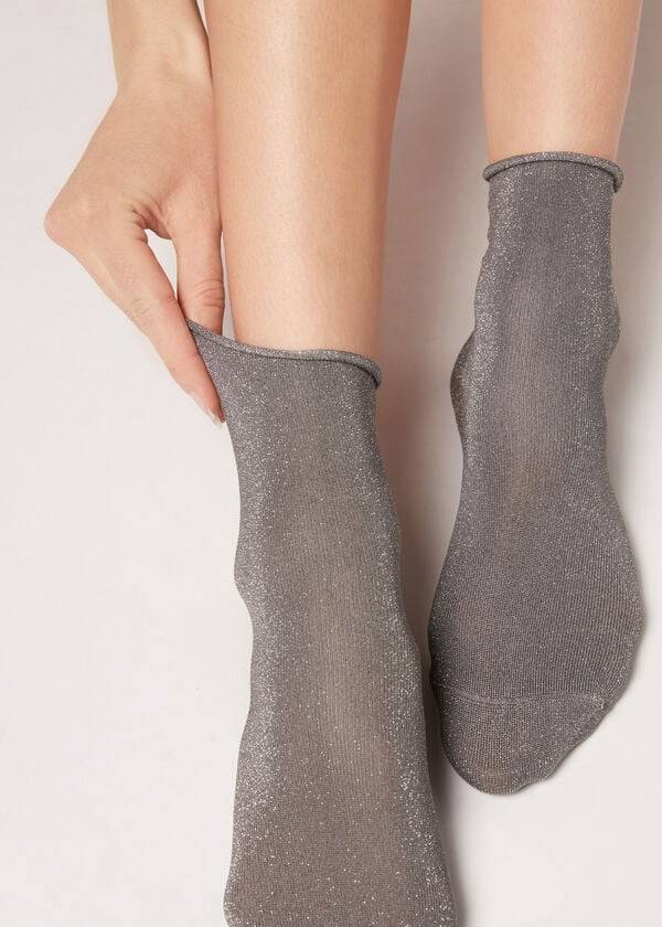 Calcetines Calzedonia Corta with Glitter Mujer Gris | CL2524PQ