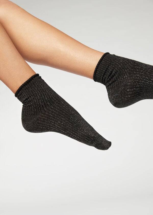 Calcetines Calzedonia Corta with Glitter Mujer Negras | CL2525OR