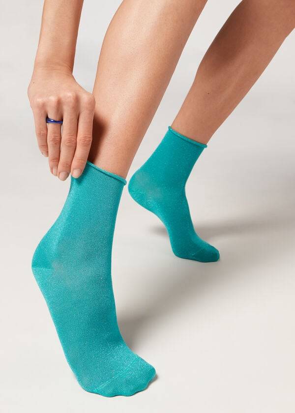 Calcetines Calzedonia Corta with Glitter Mujer Turquesa | CL2526IS