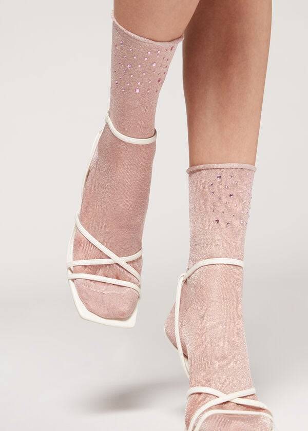 Calcetines Calzedonia Corta with Glitter and Crystals Mujer Rosas | CL2527UT