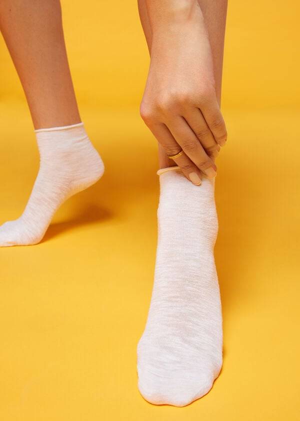 Calcetines Calzedonia Corta with Linen Mujer Blancas | CL2530RW