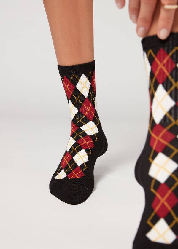 Calcetines Calzedonia Diamond Pattern Acanalado Corta Deporte Mujer Negras | CL2402WY