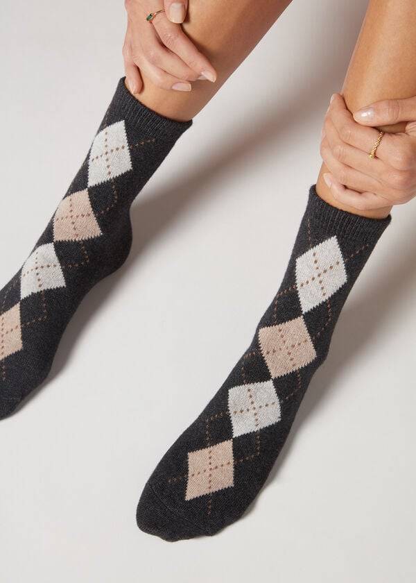 Calcetines Calzedonia Diamond-Pattern Cashmere Corta Mujer Gris | CL2409XF