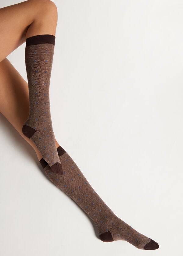 Calcetines Calzedonia Dot-Pattern Long Mujer Marrones | CL2240UT