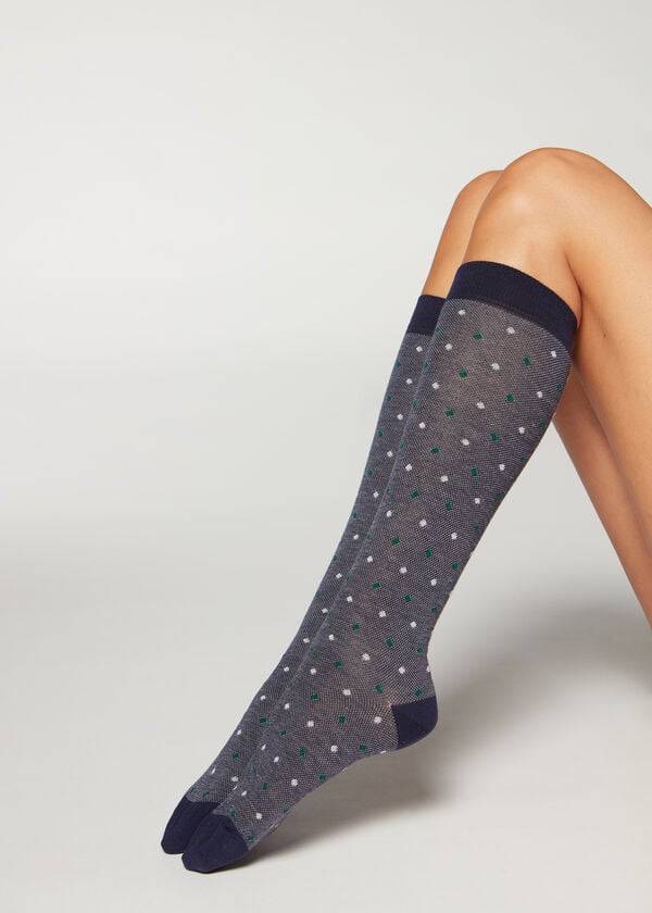 Calcetines Calzedonia Dot-Pattern Long Mujer Azules | CL2241IS