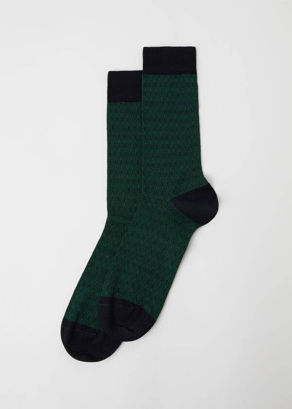 Calcetines Calzedonia Geometric Design Crew Hombre Verde | CL2850WY