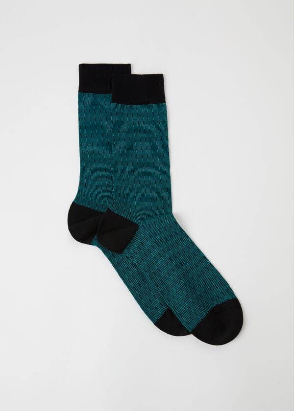 Calcetines Calzedonia Geometric Design Crew Hombre Verde Oliva | CL2851QZ