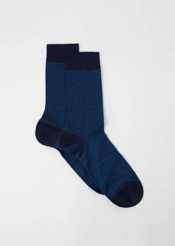 Calcetines Calzedonia Geometric Design Crew Hombre Azul Marino | CL2854HK