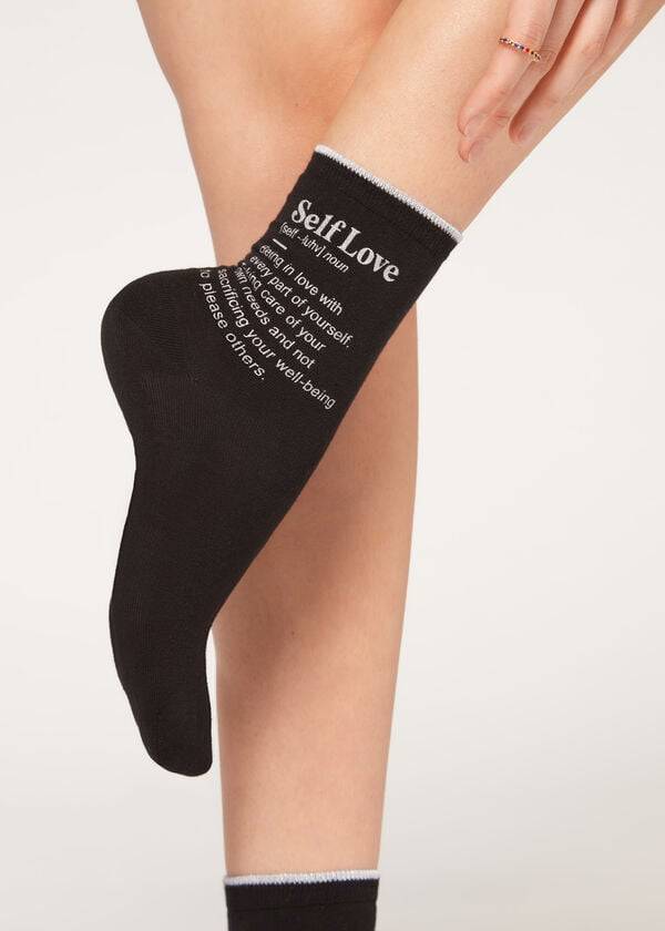 Calcetines Calzedonia Girl Power Print Corta Mujer Negras | CL2434CE