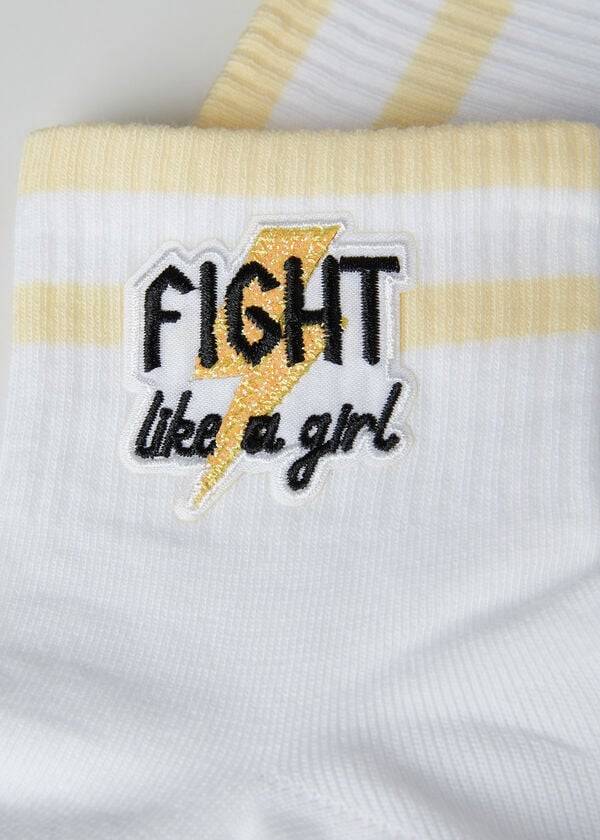 Calcetines Calzedonia Girl Power Print Corta Mujer Blancas Amarillo | CL2438KI