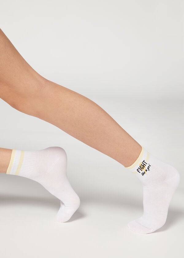 Calcetines Calzedonia Girl Power Print Corta Mujer Blancas Amarillo | CL2438KI