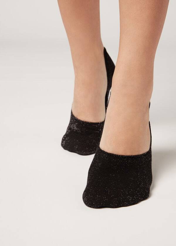 Calcetines Calzedonia Glitter Algodon Invisible Mujer Negras | CL2208QZ