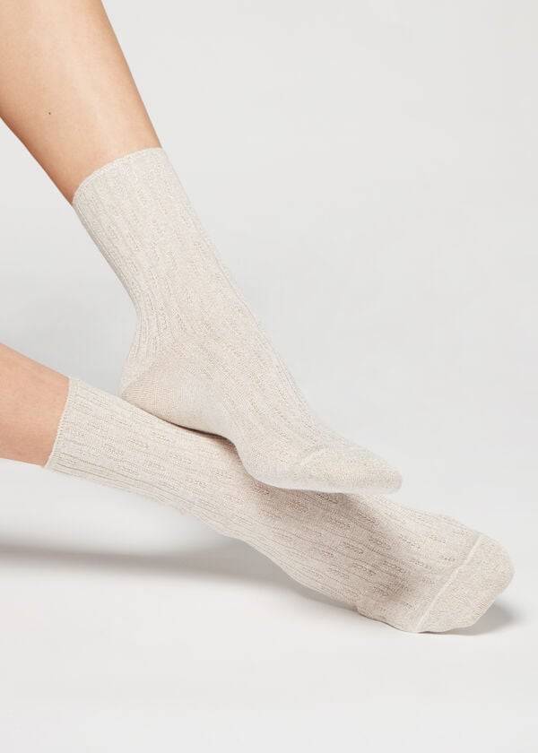 Calcetines Calzedonia Glitter Herringbone Design Corta Mujer Beige | CL2441GL