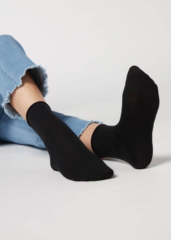 Calcetines Calzedonia Lana and Algodon Corta Mujer Negras | CL2559QZ