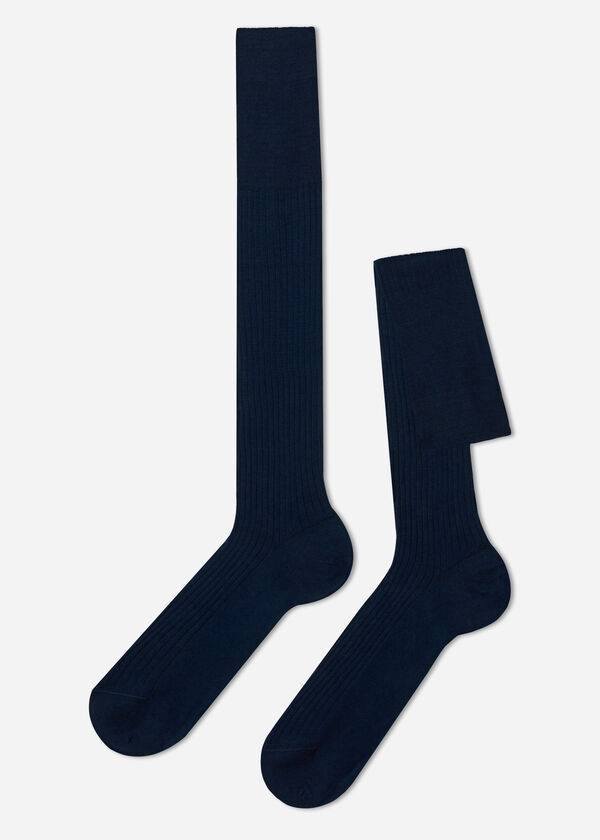 Calcetines Calzedonia Lisle Thread Acanalado Long Hombre Azul Marino | CL2754MA