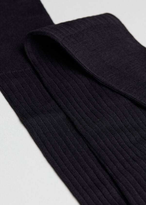 Calcetines Calzedonia Lisle Thread Acanalado Long Hombre Azul Marino Gris | CL2755NB
