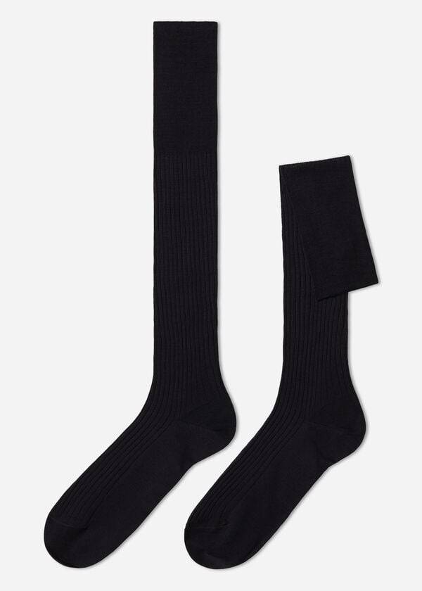 Calcetines Calzedonia Lisle Thread Acanalado Long Hombre Azul Marino Gris | CL2755NB