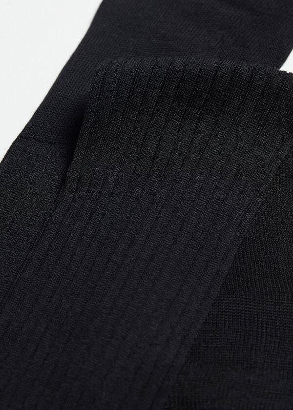 Calcetines Calzedonia Lisle Thread Acanalado Long Hombre Negras | CL2756BC