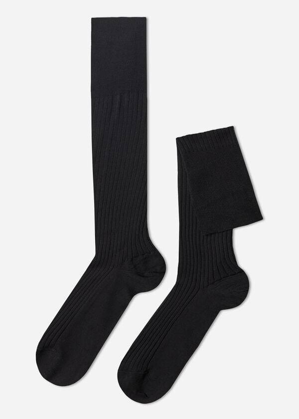 Calcetines Calzedonia Lisle Thread Acanalado Long Hombre Negras | CL2756BC