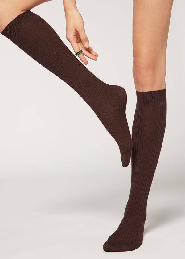 Calcetines Calzedonia Long Acanalado Cashmere Mujer Marrones | CL2245SO
