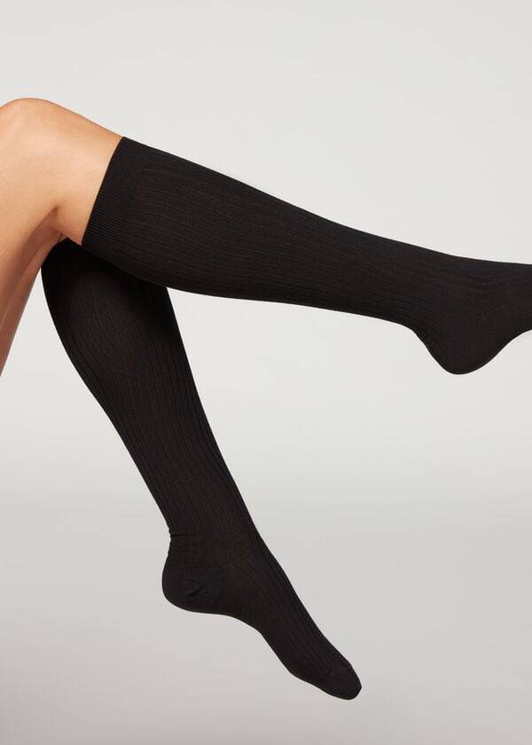 Calcetines Calzedonia Long Acanalado Cashmere Mujer Negras | CL2246DN