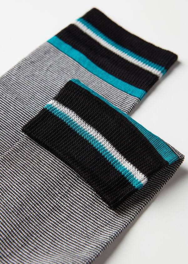 Calcetines Calzedonia Micro A Rayas Crew Hombre Negras Gris | CL2855GL