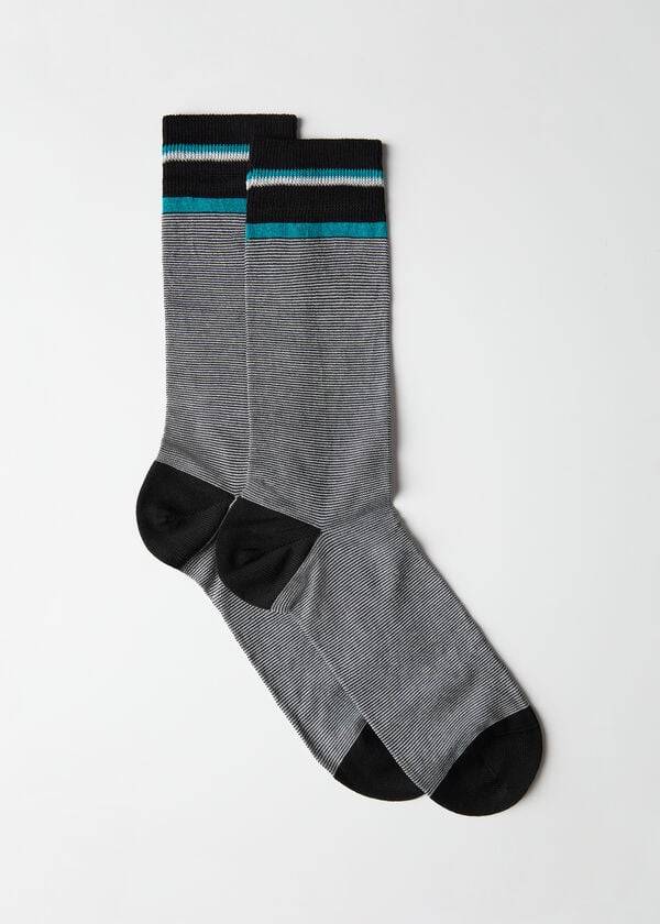 Calcetines Calzedonia Micro A Rayas Crew Hombre Negras Gris | CL2855GL