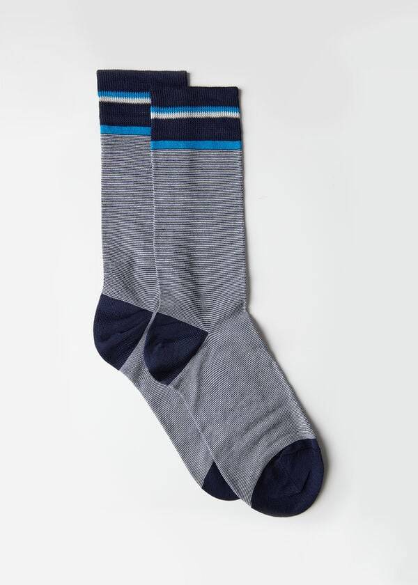 Calcetines Calzedonia Micro A Rayas Crew Hombre Azules | CL2856FM