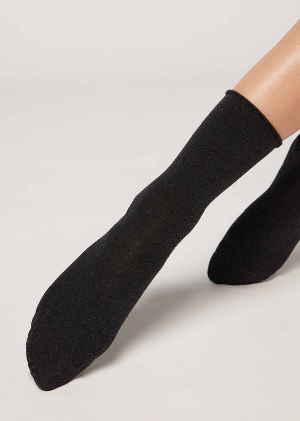 Calcetines Calzedonia Non-Elastic Algodon Ankle Corta Mujer Gris | CL2450YU