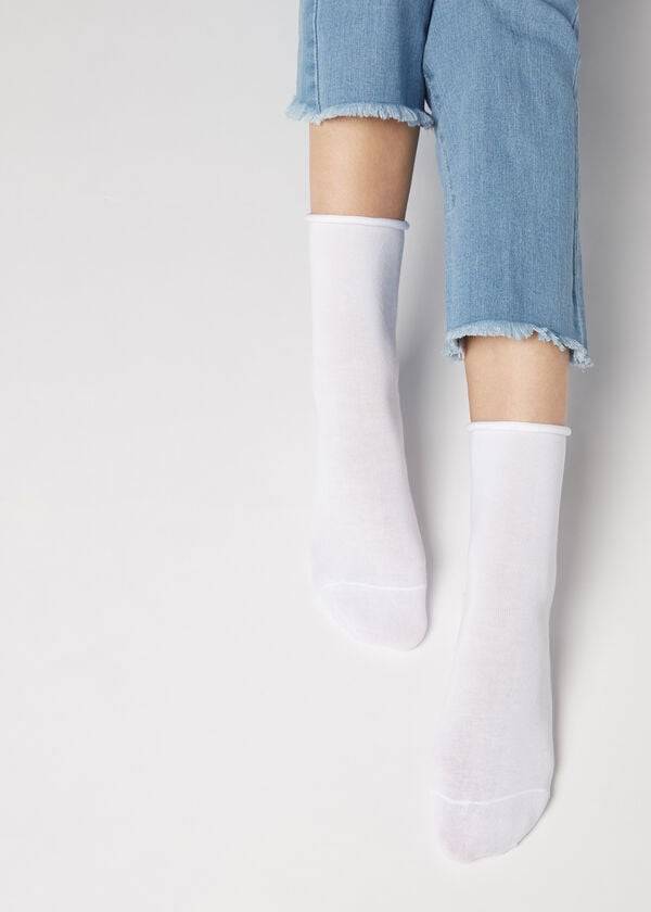 Calcetines Calzedonia Non-Elastic Algodon Ankle Corta Mujer Blancas | CL2456MA