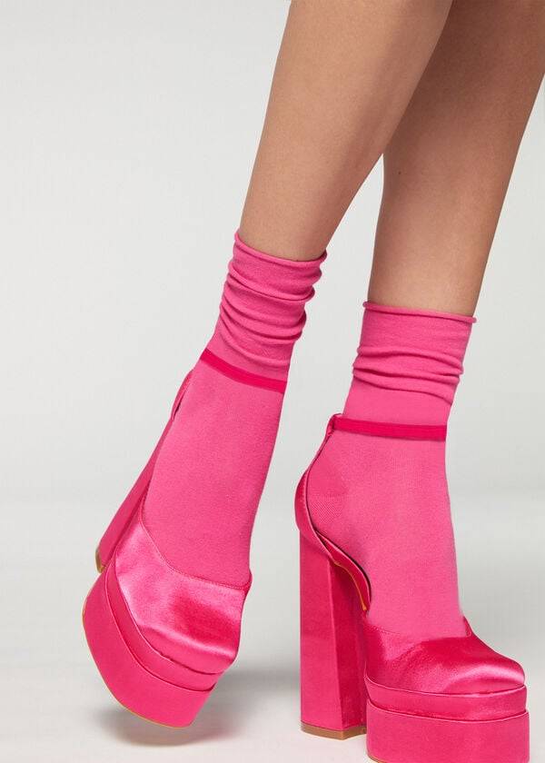Calcetines Calzedonia Non-Elastic Algodon Ankle Corta Mujer Rosas | CL2458BC