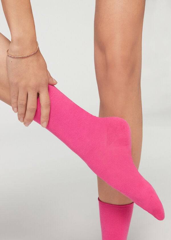 Calcetines Calzedonia Non-Elastic Algodon Ankle Corta Mujer Rosas | CL2458BC
