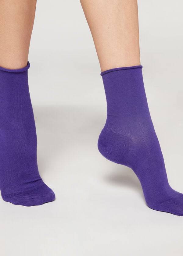 Calcetines Calzedonia Non-Elastic Algodon Ankle Corta Mujer Moradas | CL2459VD