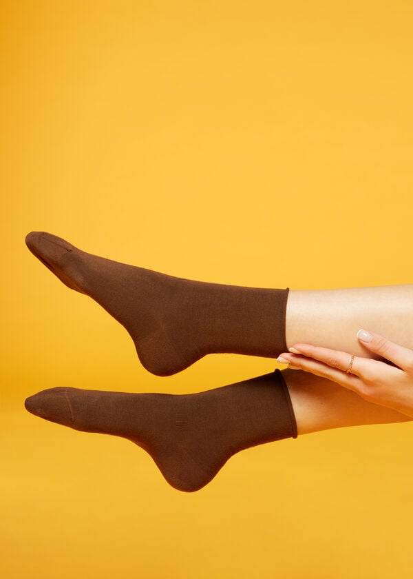 Calcetines Calzedonia Non-Elastic Algodon Ankle Corta Mujer Cafe | CL2461XF