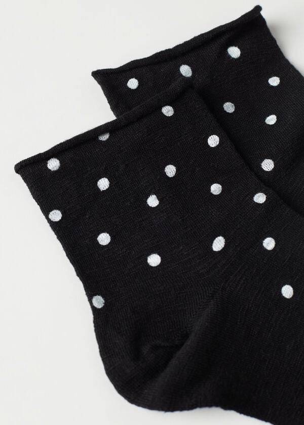 Calcetines Calzedonia Polka Dot Motif Corta with Linen Mujer Negras | CL2467GL
