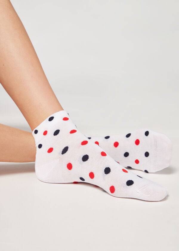 Calcetines Calzedonia Polka Dot Pattern Corta Mujer Blancas | CL2471AP