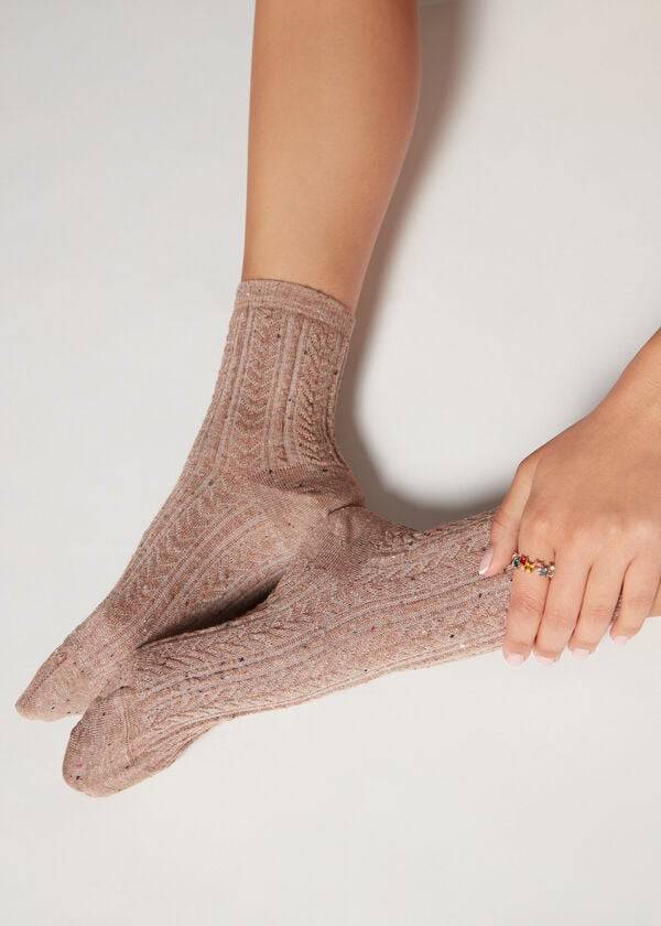 Calcetines Calzedonia Slub Algodon Corta Mujer Beige | CL2534MA