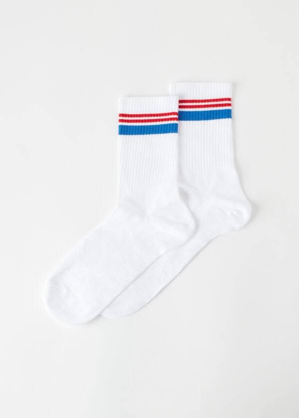 Calcetines Calzedonia Stripe Motif Crew Hombre Blancas Azules | CL2870MA