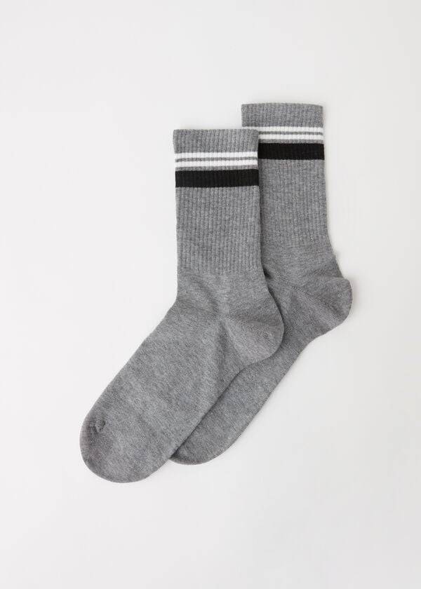 Calcetines Calzedonia Stripe Motif Crew Hombre Gris | CL2871NB