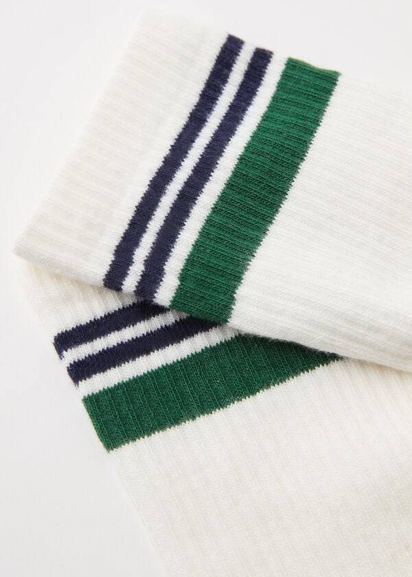 Calcetines Calzedonia Stripe Motif Crew Hombre Blancas | CL2872BC