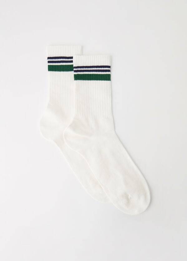 Calcetines Calzedonia Stripe Motif Crew Hombre Blancas | CL2872BC