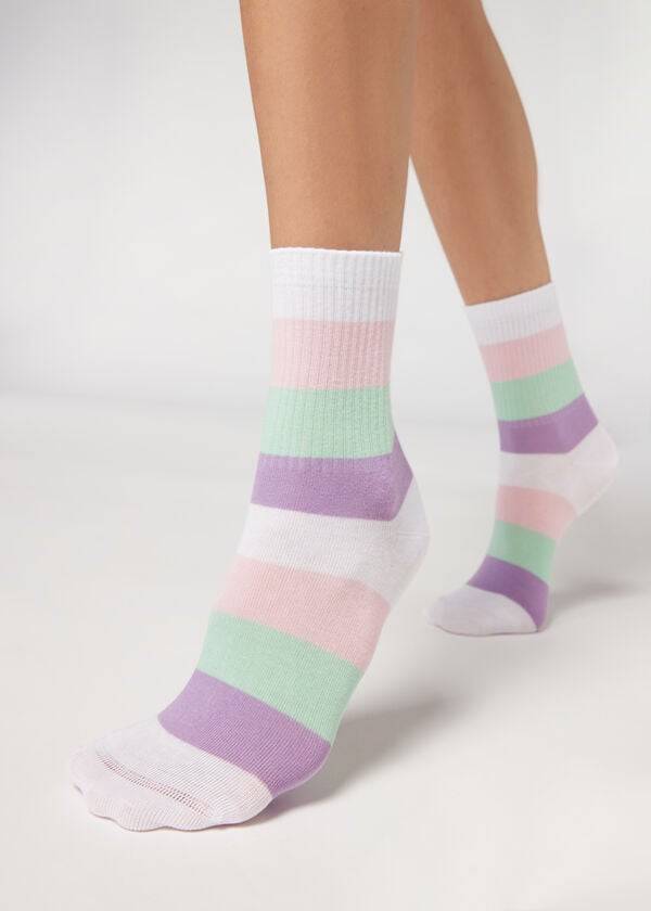 Calcetines Calzedonia Stripe Patterned Corta Mujer Blancas | CL2542KI