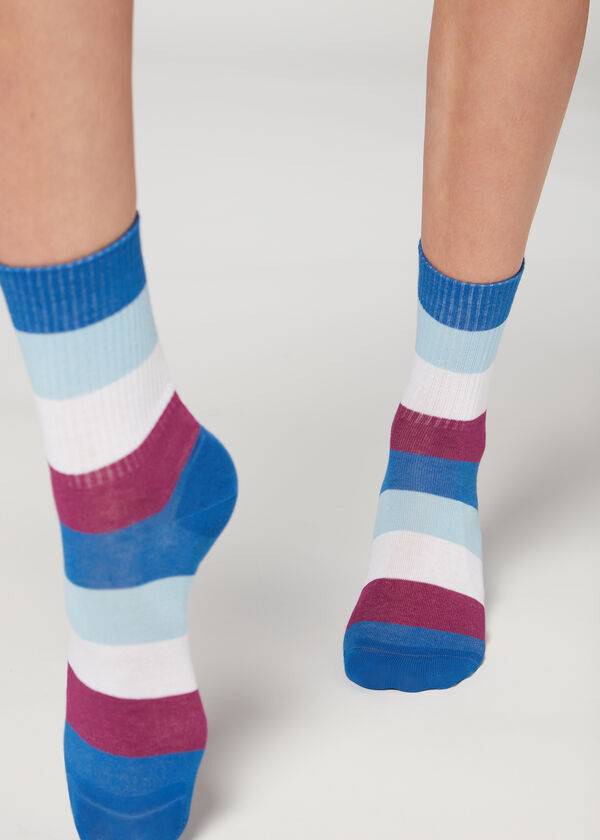 Calcetines Calzedonia Stripe Patterned Corta Mujer Azules | CL2543JJ