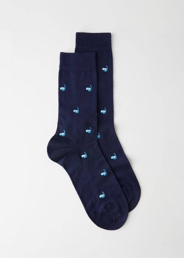 Calcetines Calzedonia Summer Print Crew Hombre Azules | CL2873VD