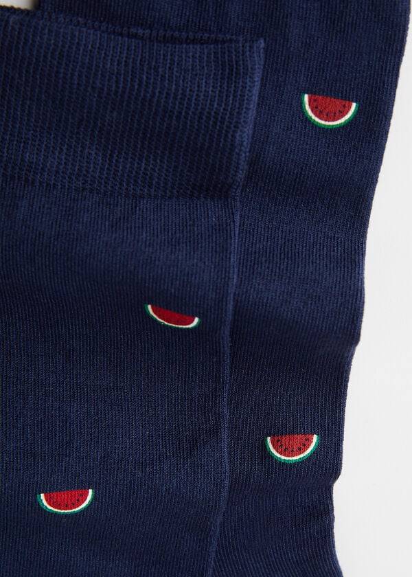 Calcetines Calzedonia Summer Print Crew Hombre Azules Azul Marino | CL2875XF