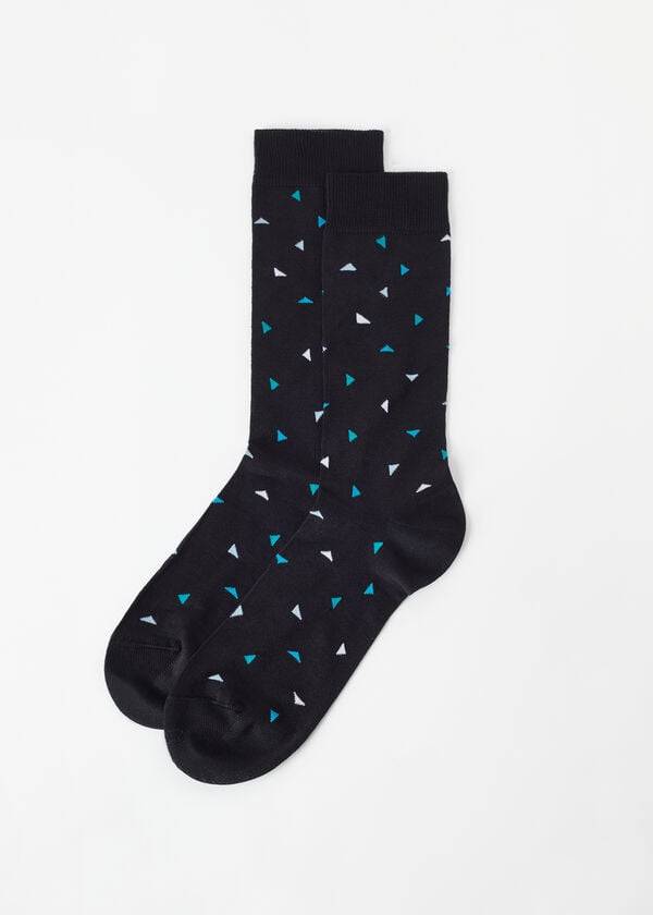 Calcetines Calzedonia Triangle Pattern Crew Hombre Negras | CL2862IS