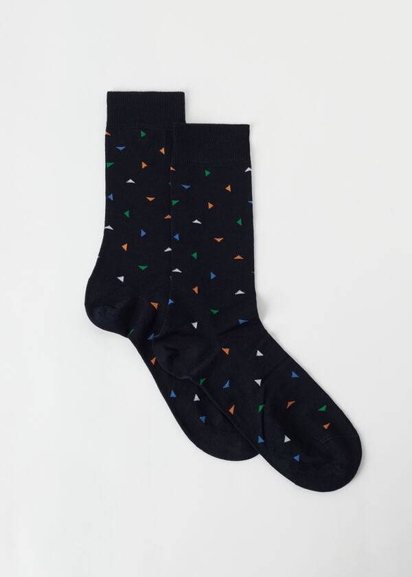 Calcetines Calzedonia Triangle Pattern Crew Hombre Azules | CL2863UT